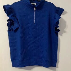 NWT  Double Take Blue Smocked Flutter Sleeve Top L